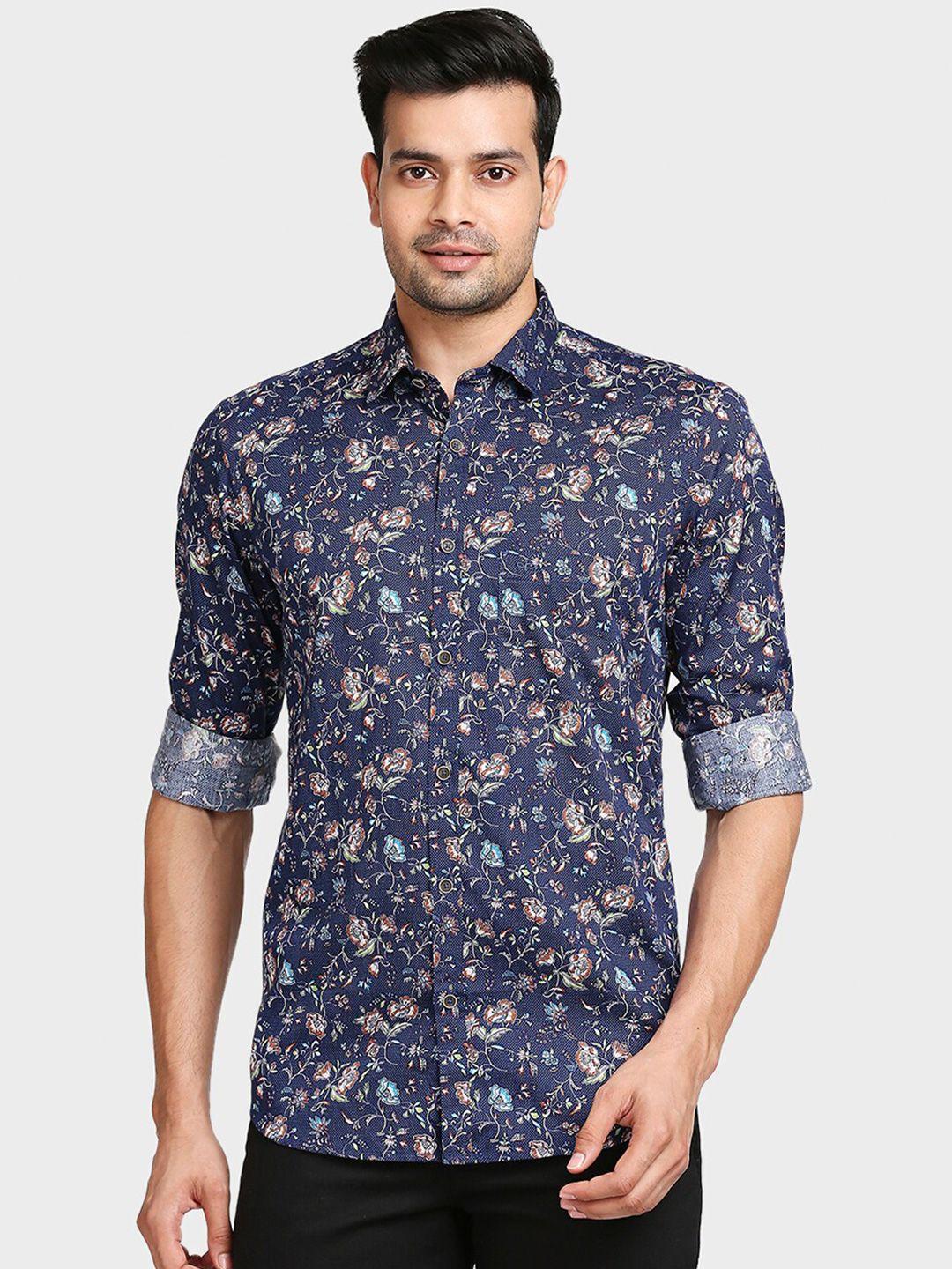 colorplus men blue floral printed casual shirt