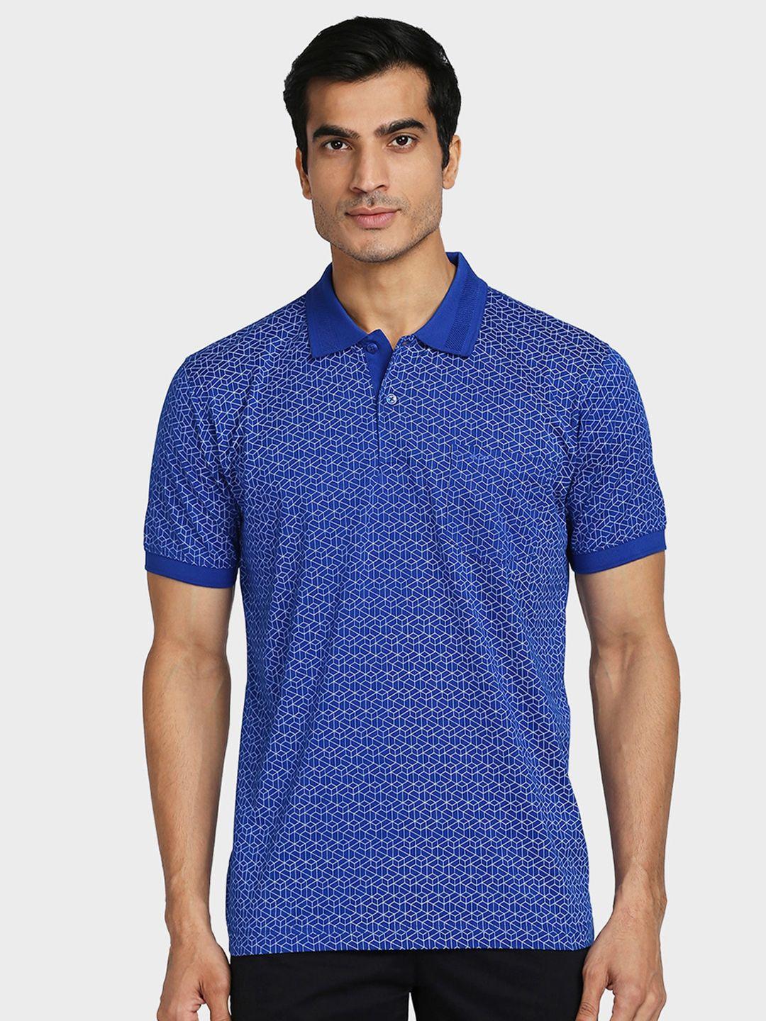 colorplus men blue printed polo collar t-shirt