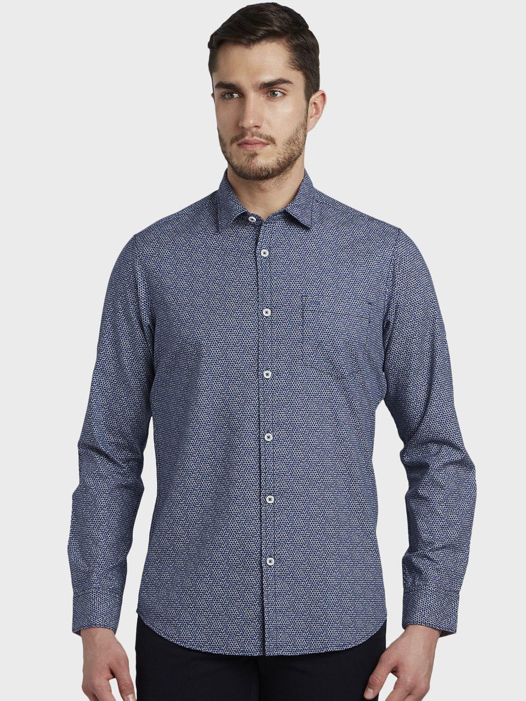 colorplus men blue regular fit printed casual shirt