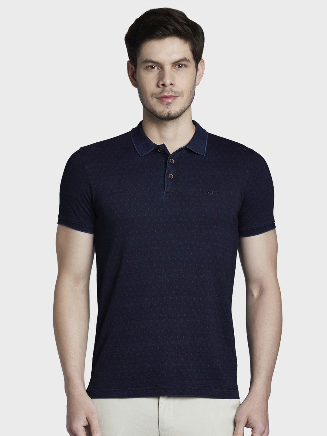 colorplus men blue solid polo collar t-shirt