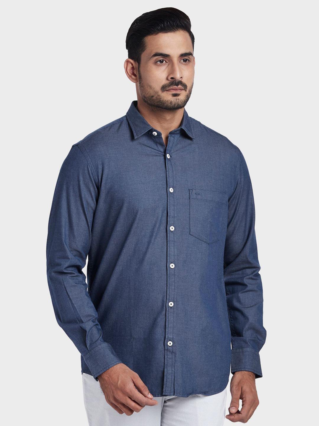 colorplus men blue solid tailored fit casual shirt