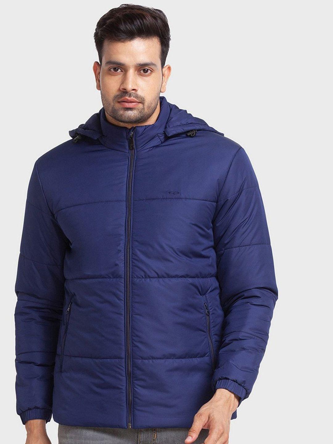 colorplus men blue striped puffer jacket