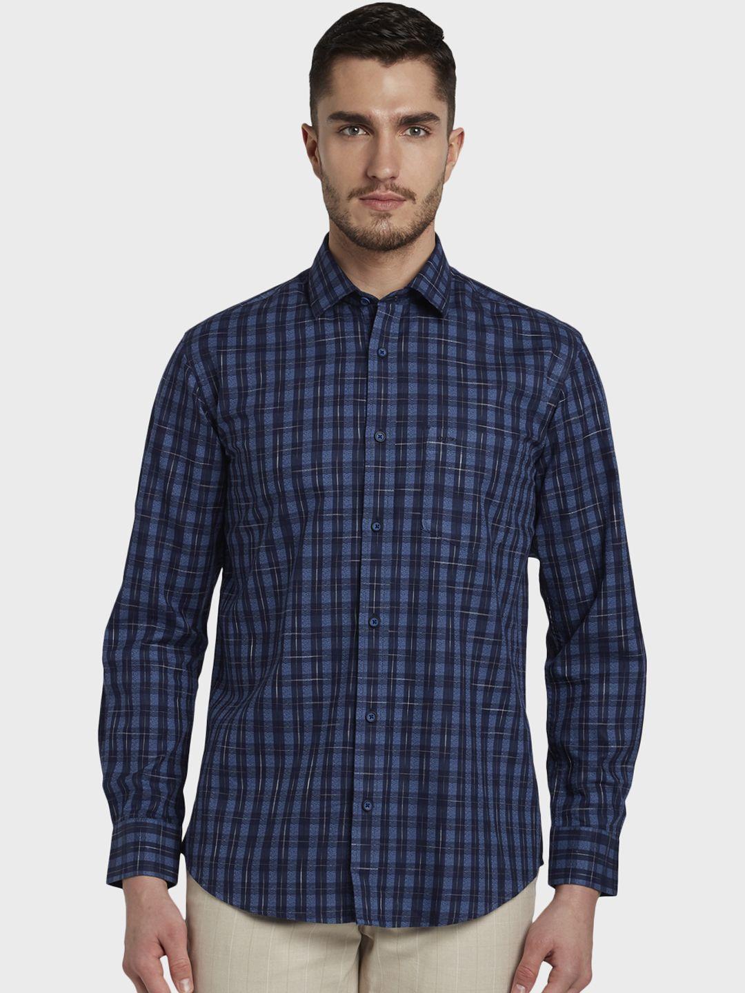 colorplus men blue tailored fit checked casual shirt