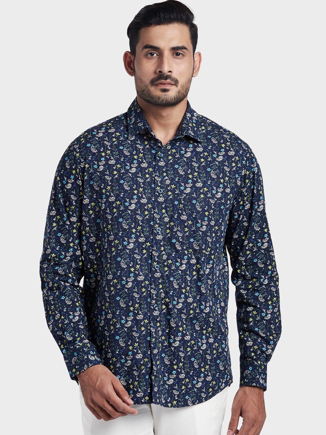 colorplus men blue tailored fit floral opaque printed casual shirt
