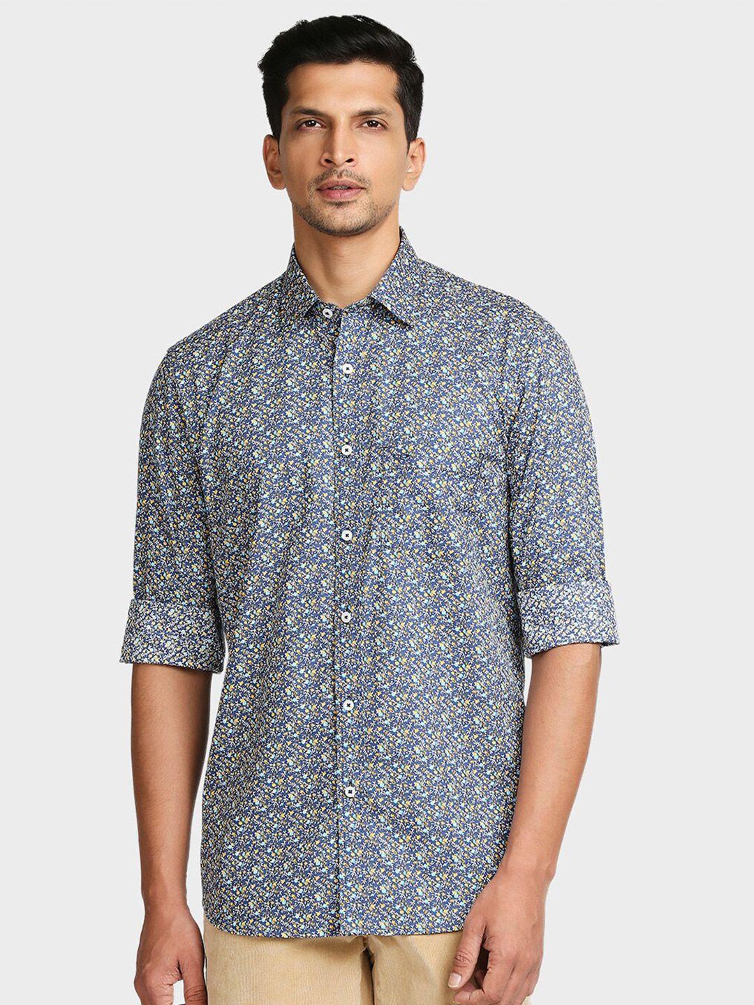 colorplus men blue tailored fit floral printed casual shirt