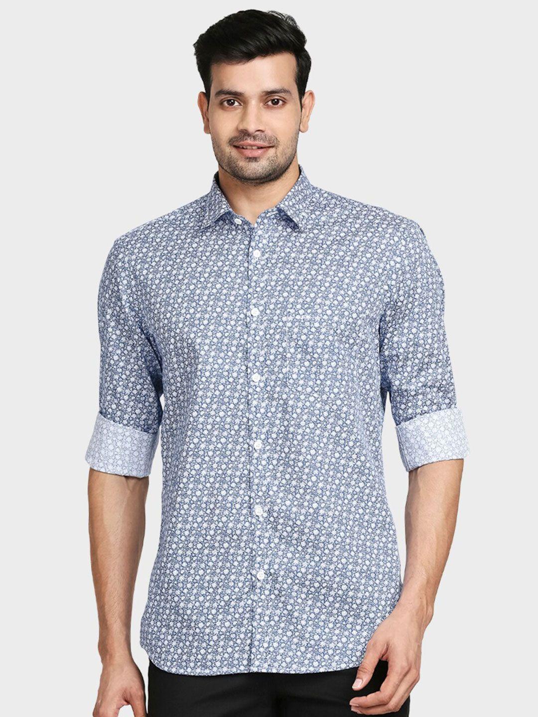 colorplus men blue tailored fit floral printed casual shirt