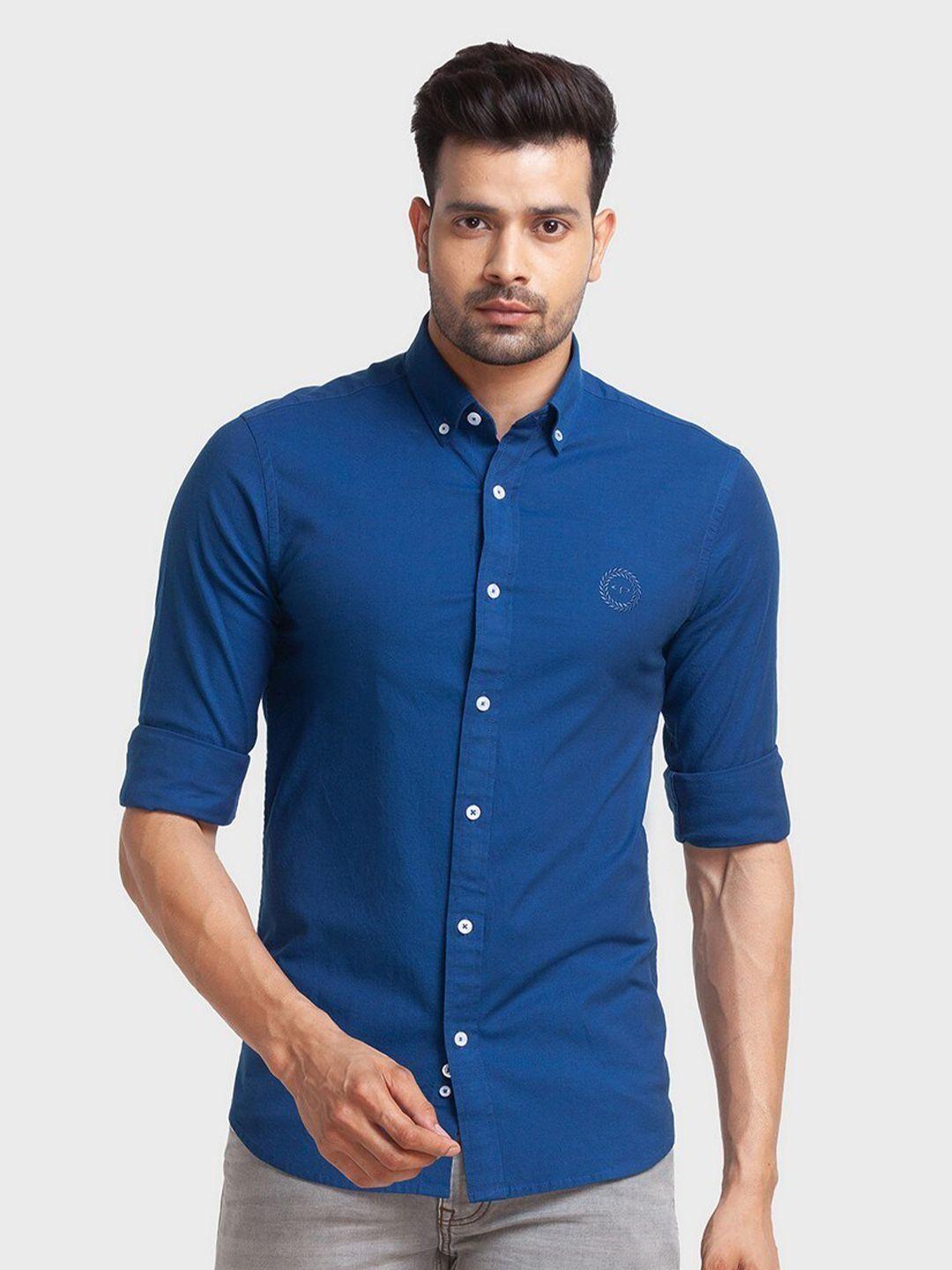 colorplus men blue tailored fit organic cotton casual shirt