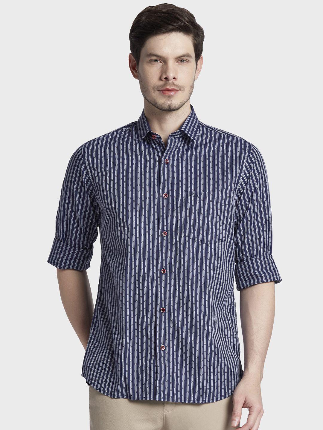 colorplus men blue tailored fit striped casual shirt