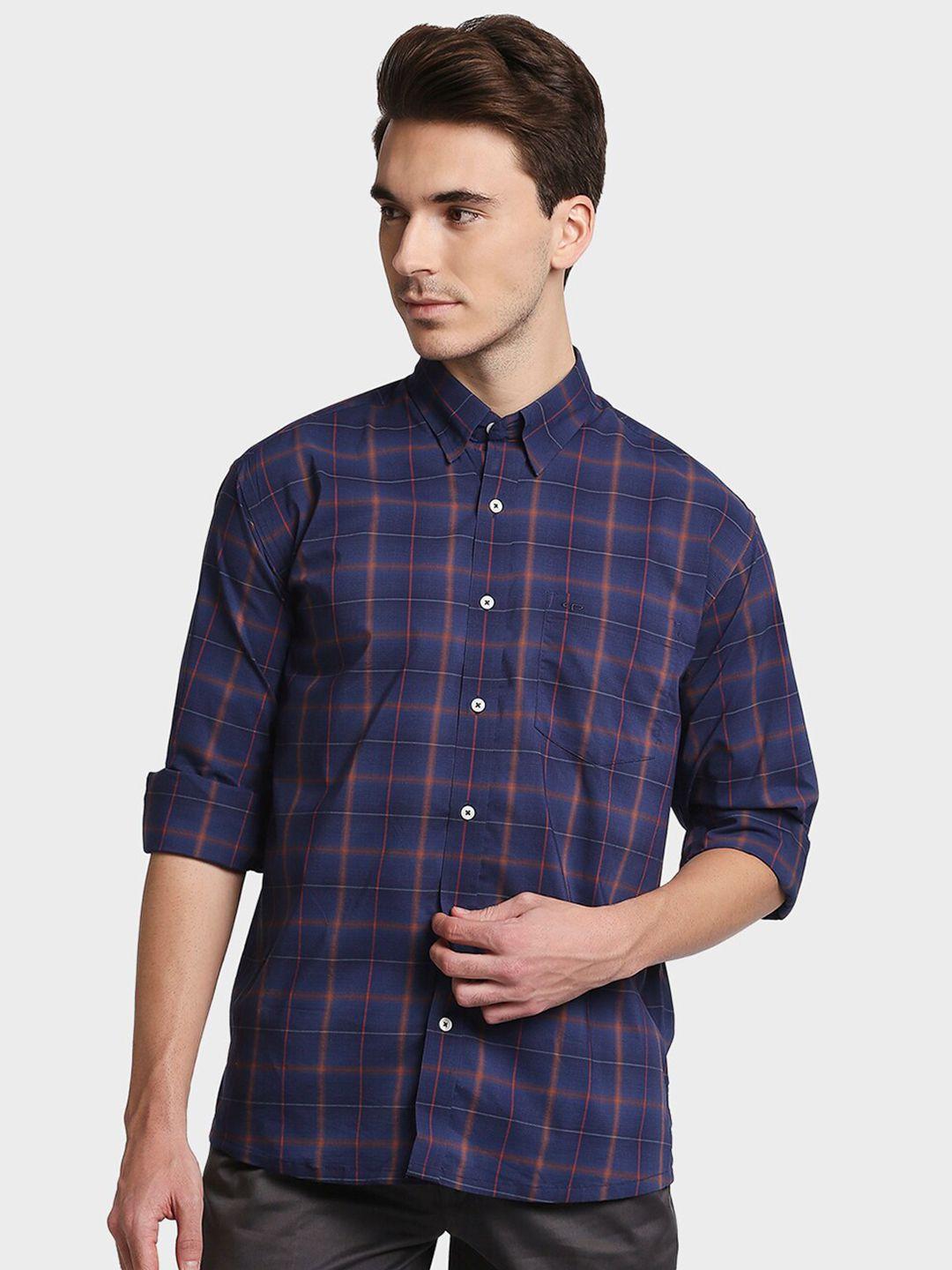 colorplus men blue tartan checks opaque checked casual shirt