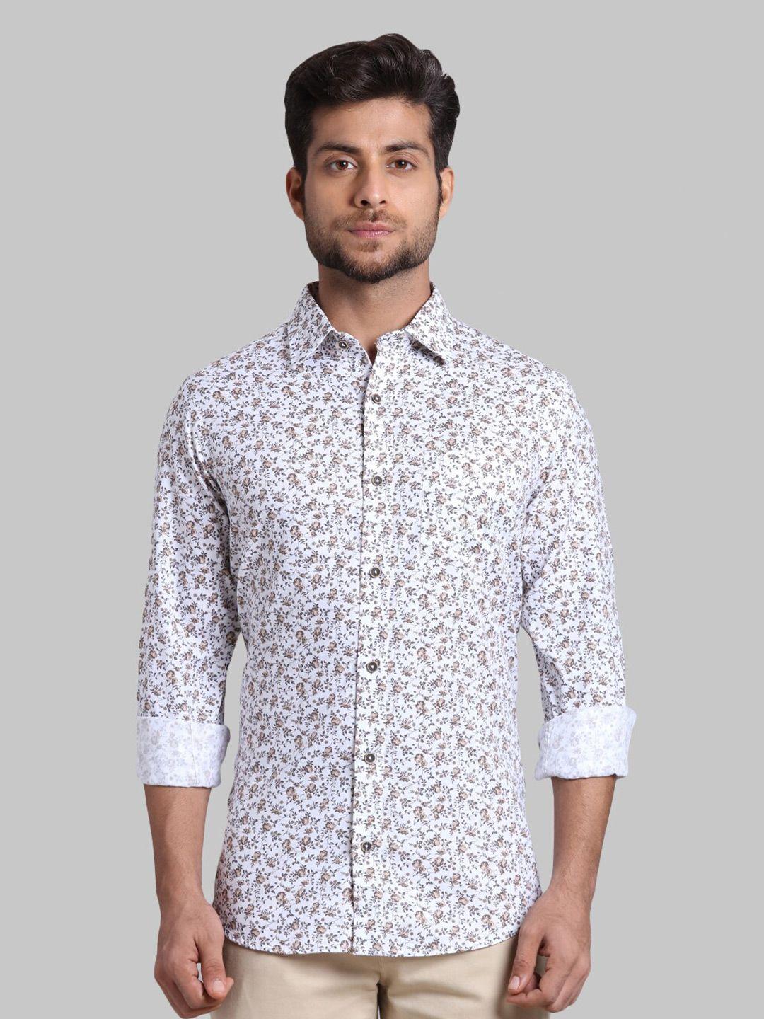 colorplus men brown floral printed cotton casual shirt