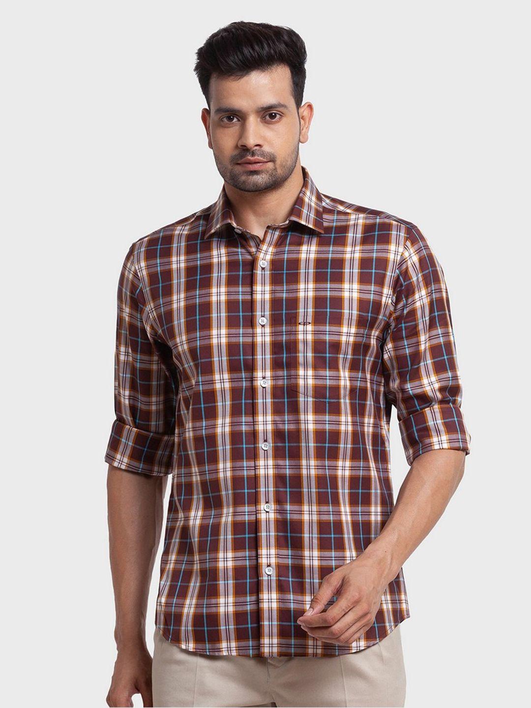 colorplus men brown tailored fit tartan checks checked casual shirt