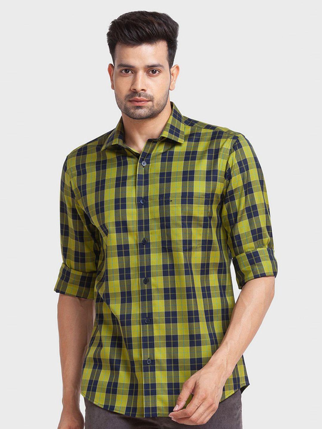 colorplus men green tailored fit tartan checks casual shirt