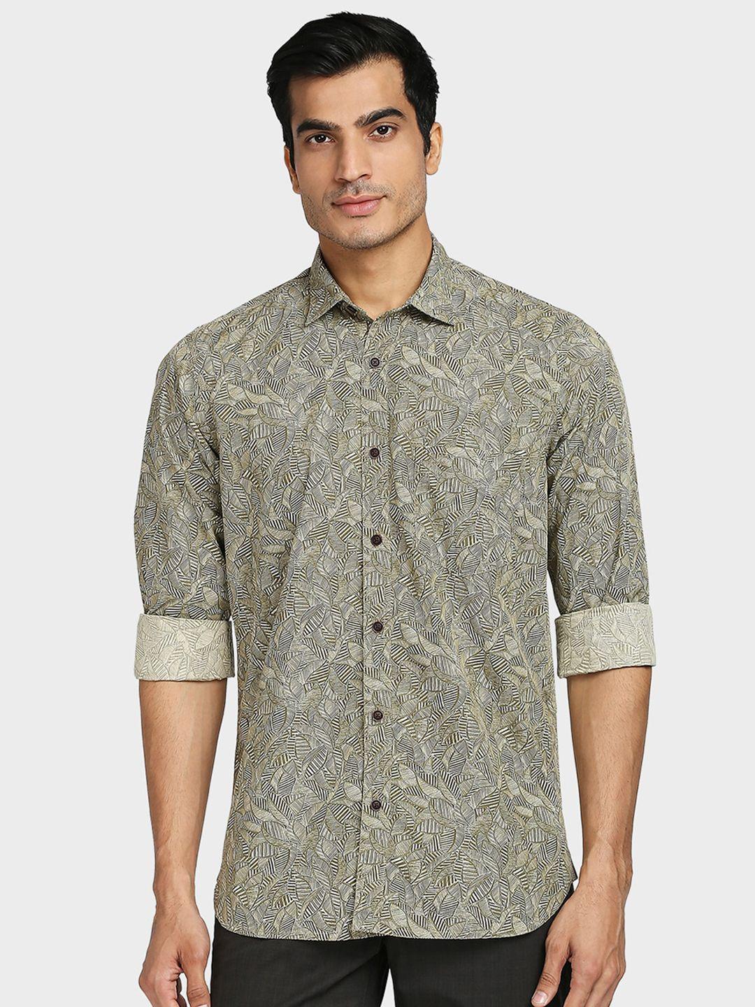colorplus men khaki tailored fit printed cotton casual shirt