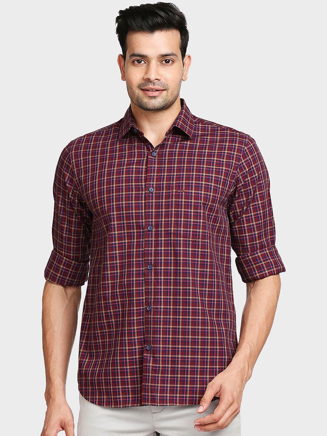 colorplus men maroon tailored fit opaque checked casual shirt