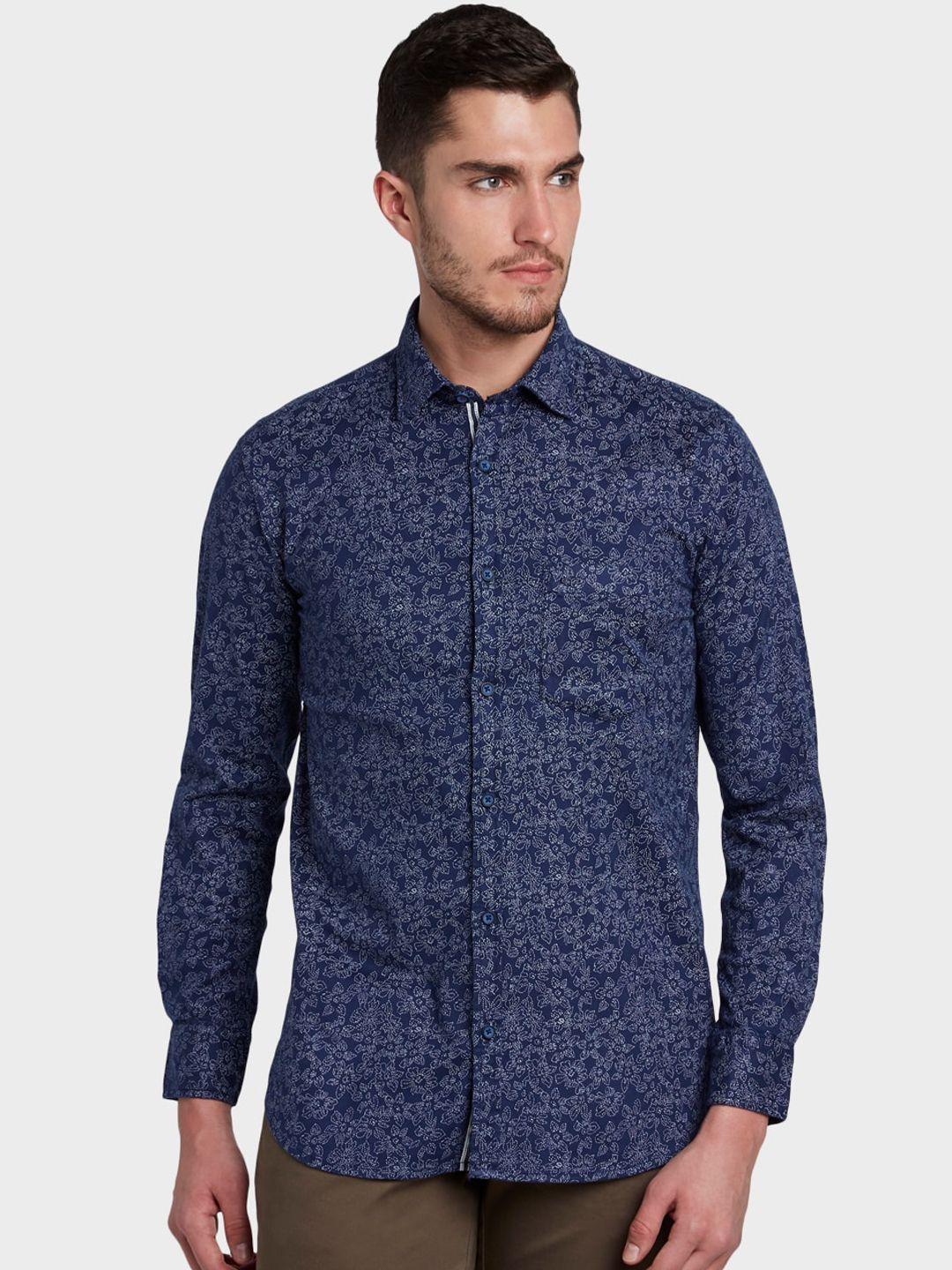 colorplus men navy blue & white regular fit printed casual shirt