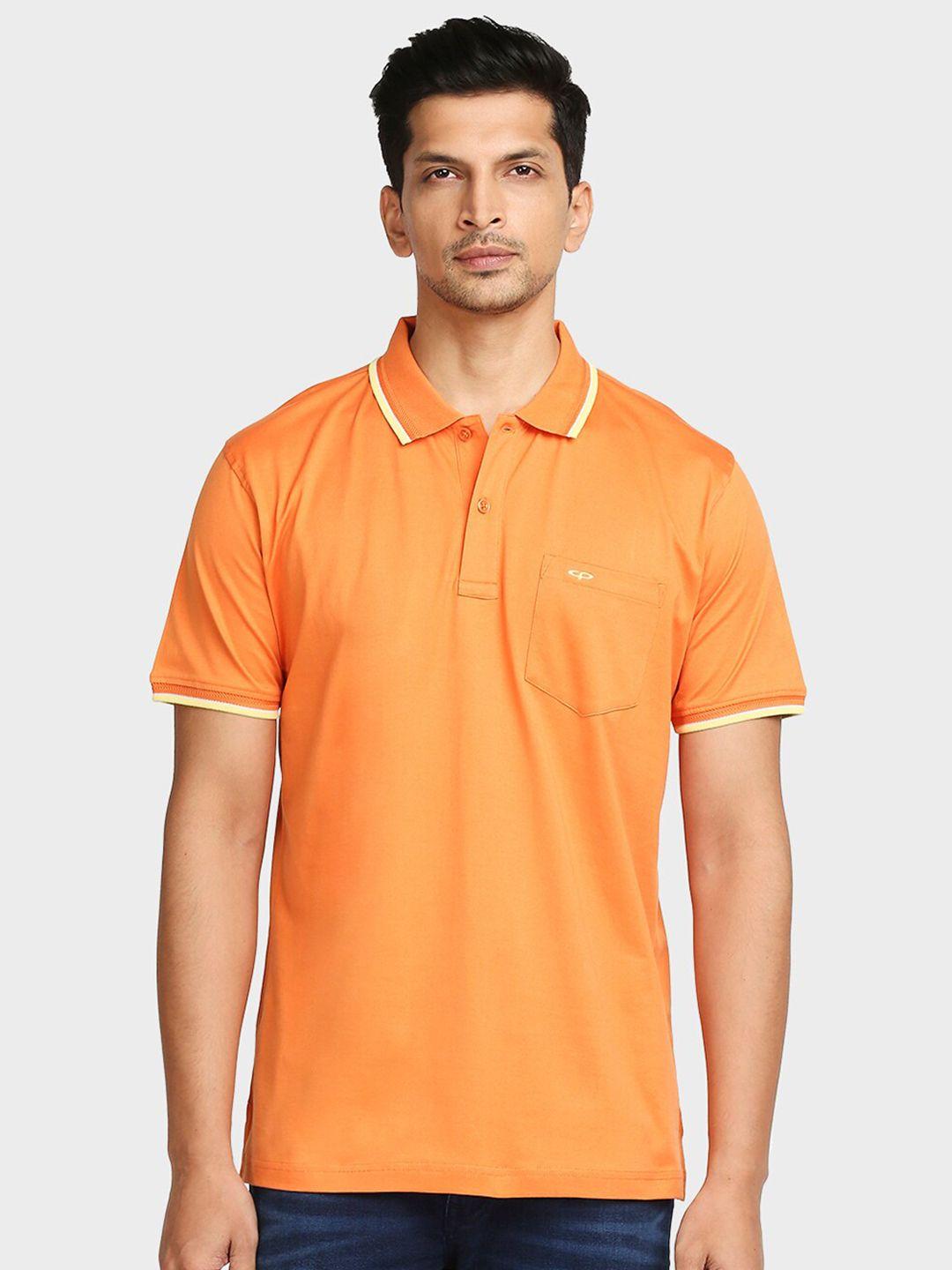 colorplus men orange polo collar cotton t-shirt