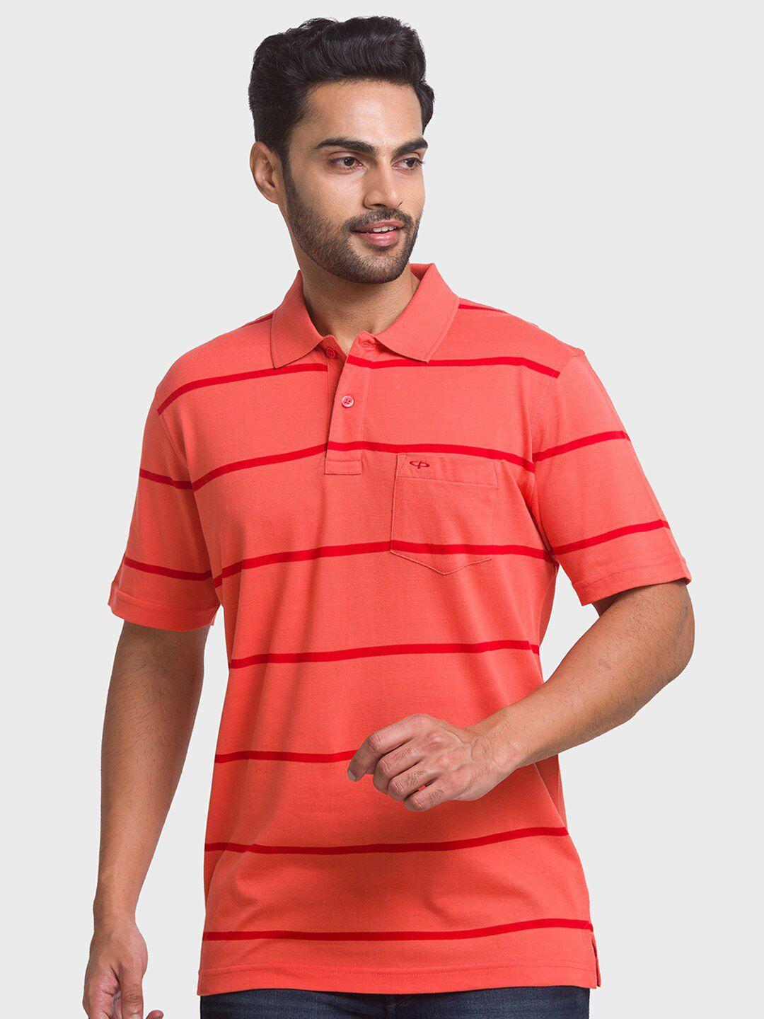 colorplus men orange striped polo collar t-shirt