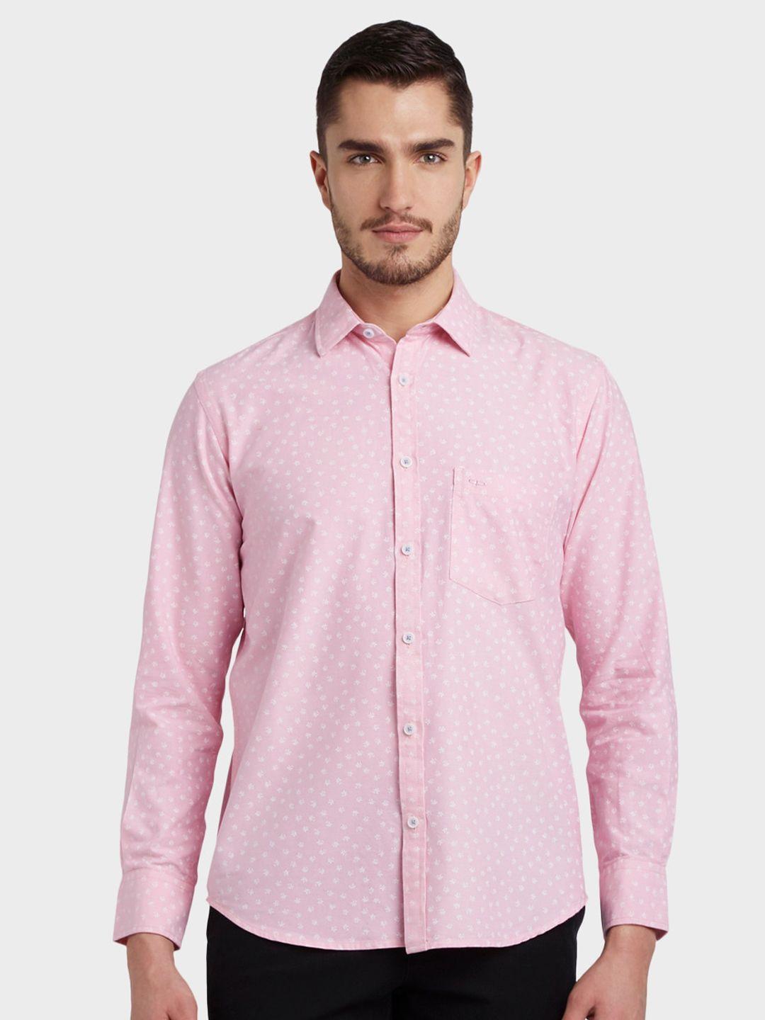 colorplus men pink tailored fit opaque printed casual shirt