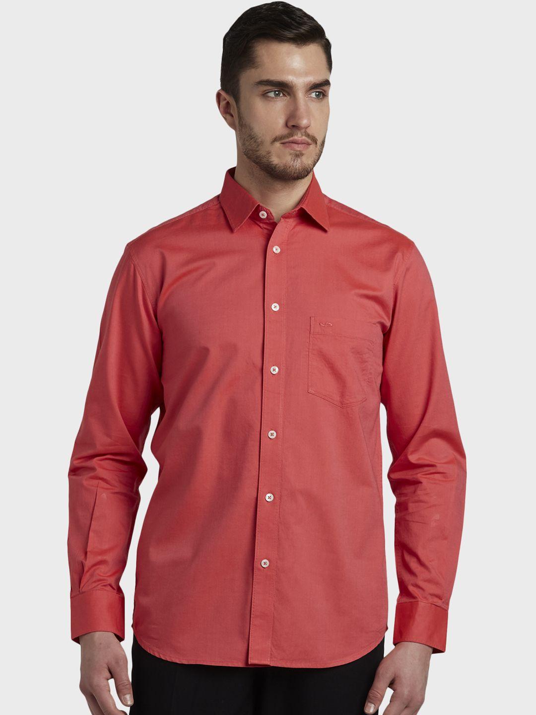 colorplus men pink tailored fit solid casual shirt