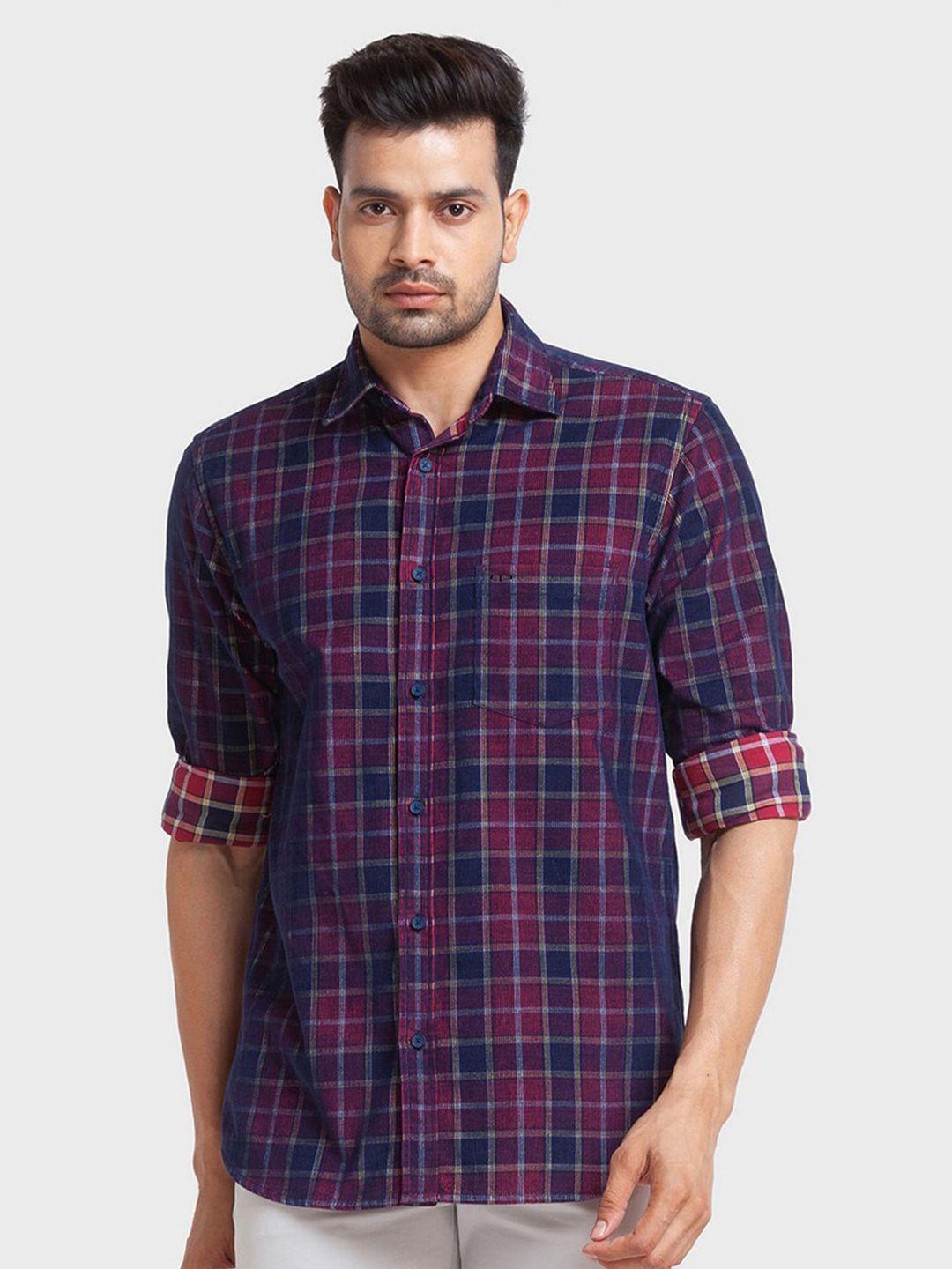 colorplus men red checked organic cotton tailored fit casual shirt