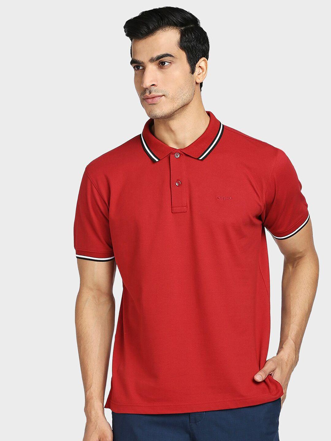 colorplus men red polo collar cotton t-shirt