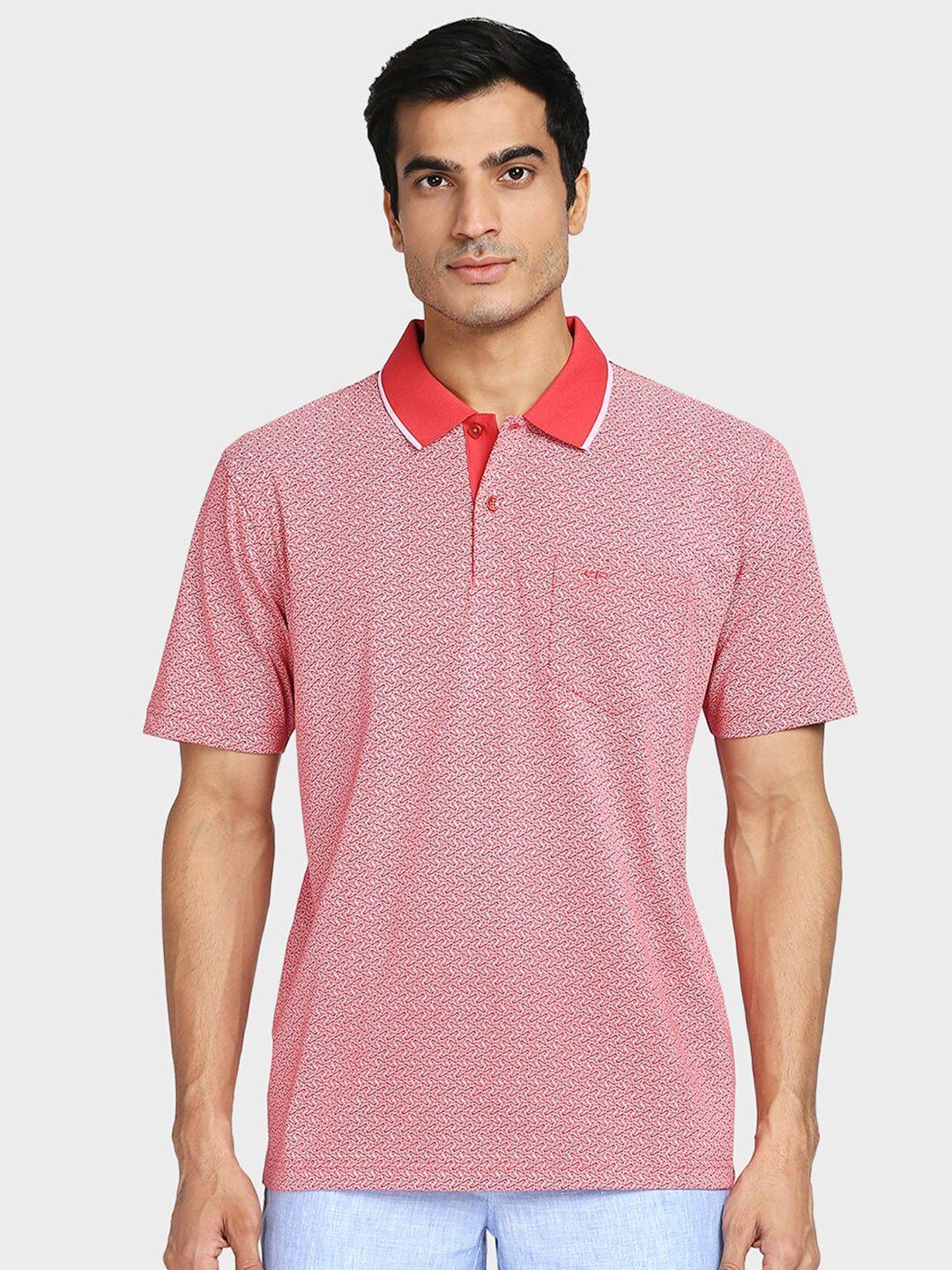 colorplus men red printed polo collar cotton t-shirt