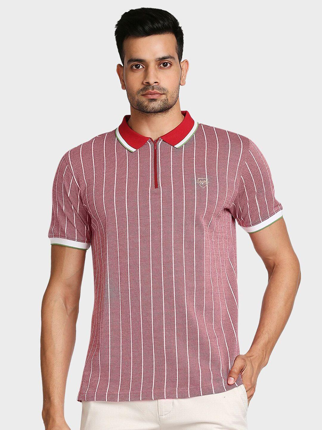 colorplus men red striped polo collar t-shirt