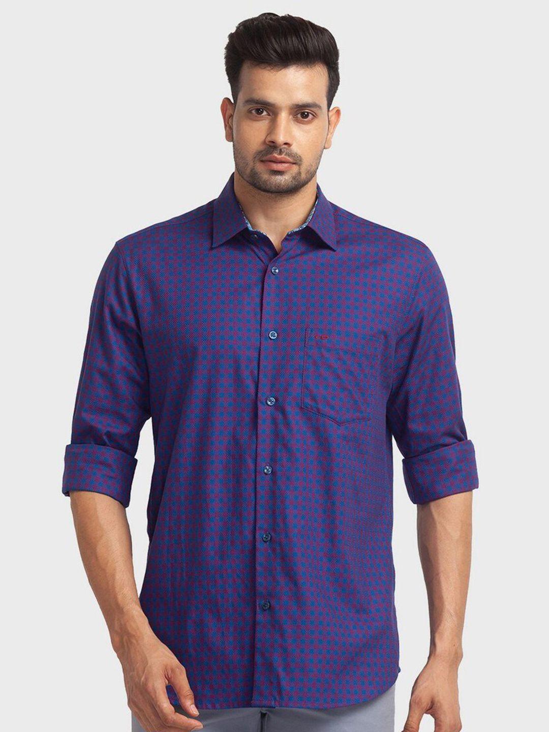 colorplus men red tailored fit checked organic cotton casual shirt