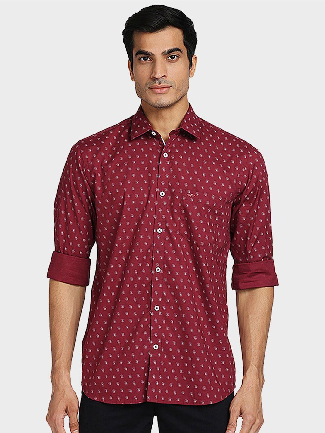 colorplus men red tailored fit printed casual shirt
