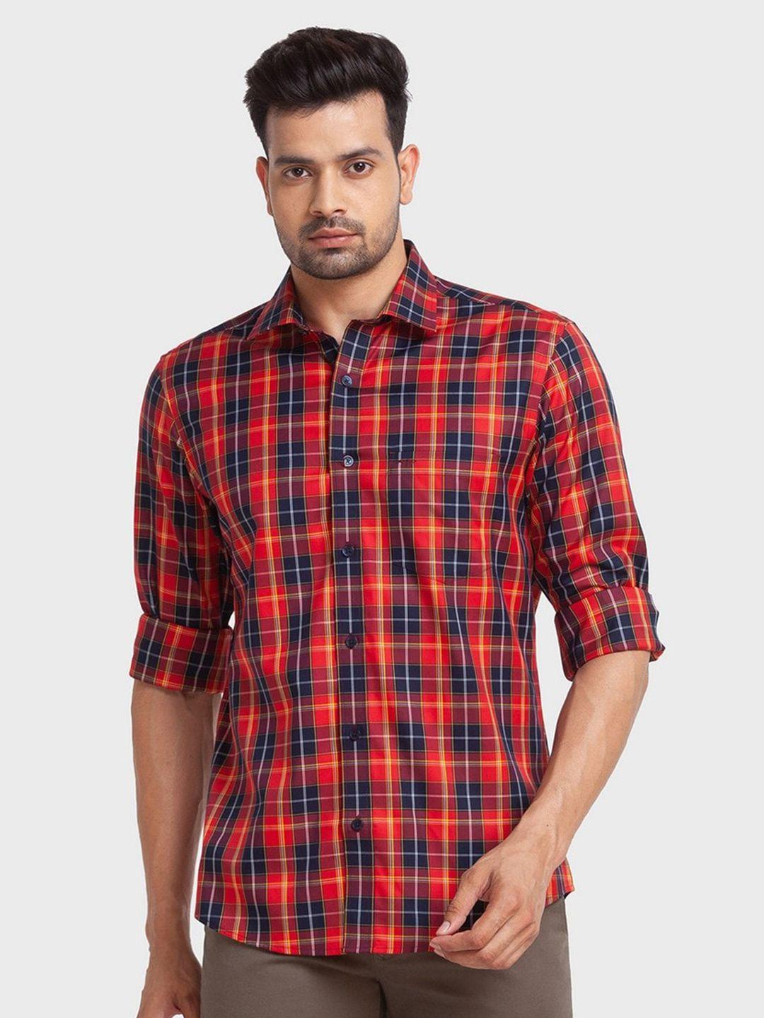 colorplus men red tailored fit tartan checks checked casual shirt