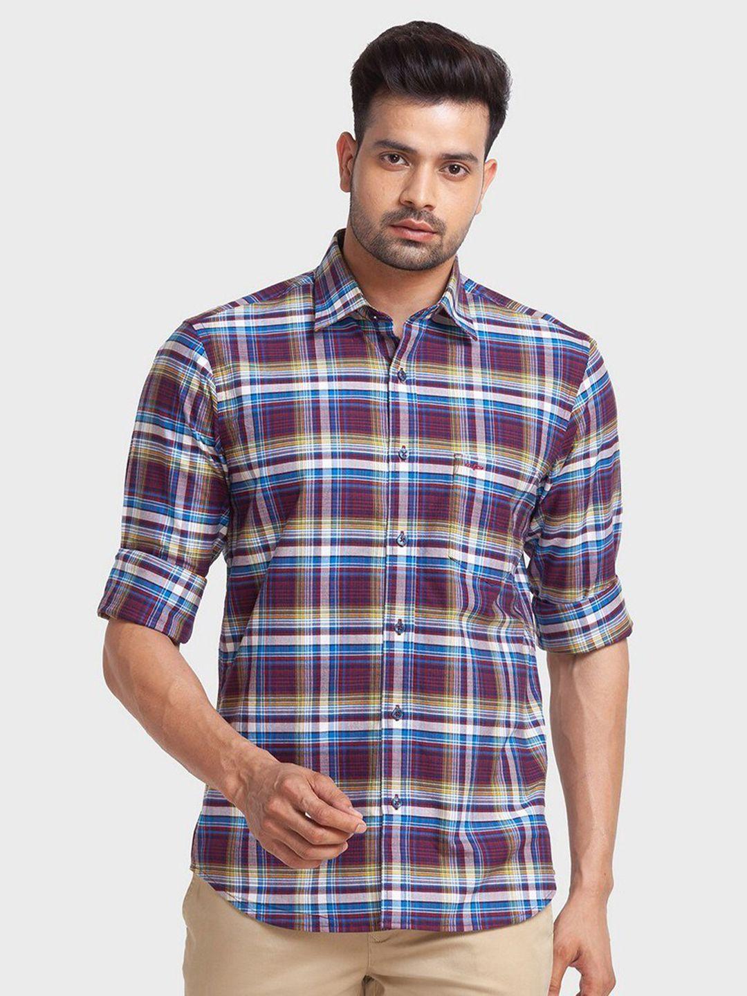 colorplus men red tailored fit tartan checks checked casual shirt