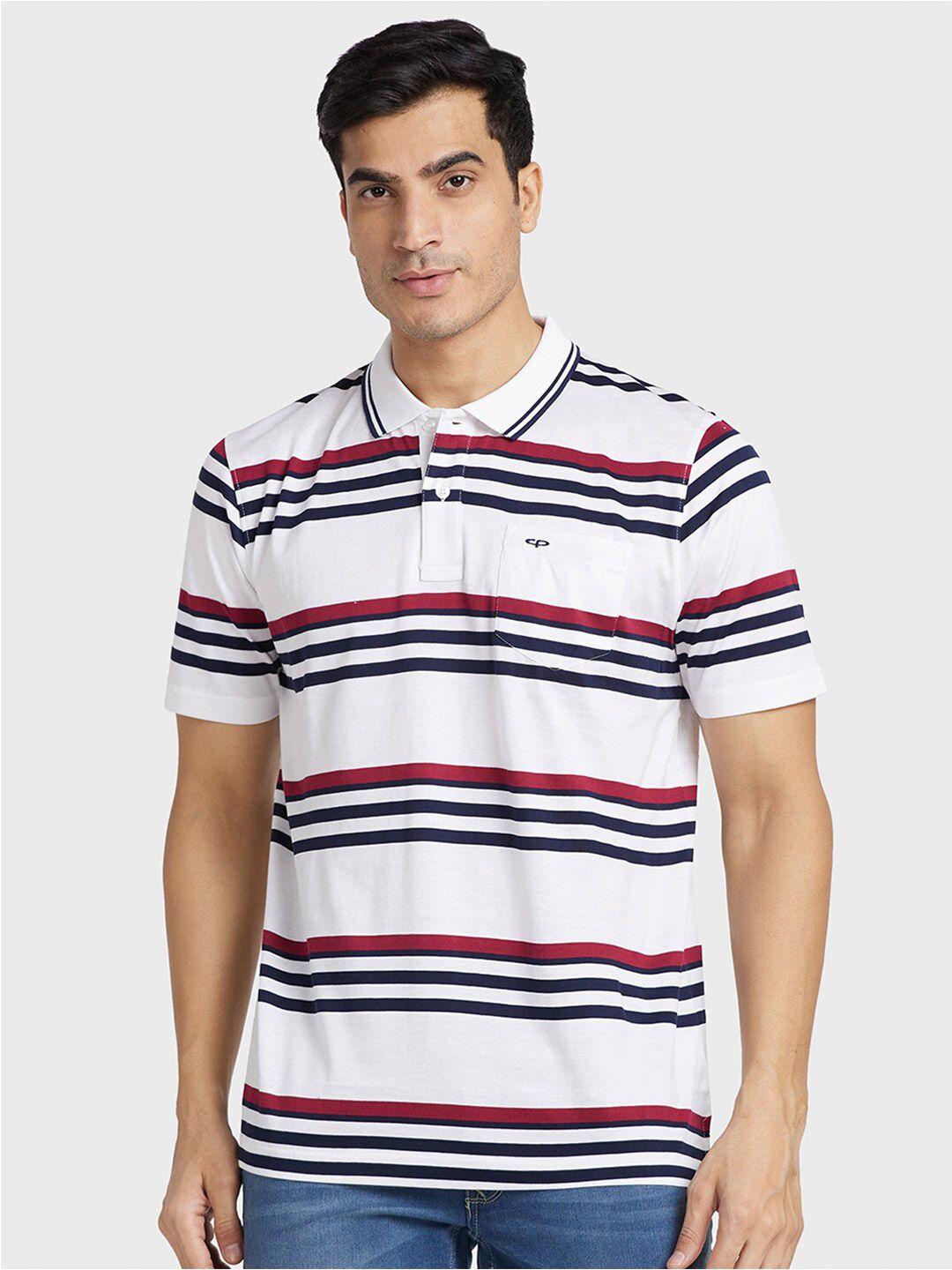 colorplus men striped polo collar cotton t-shirt