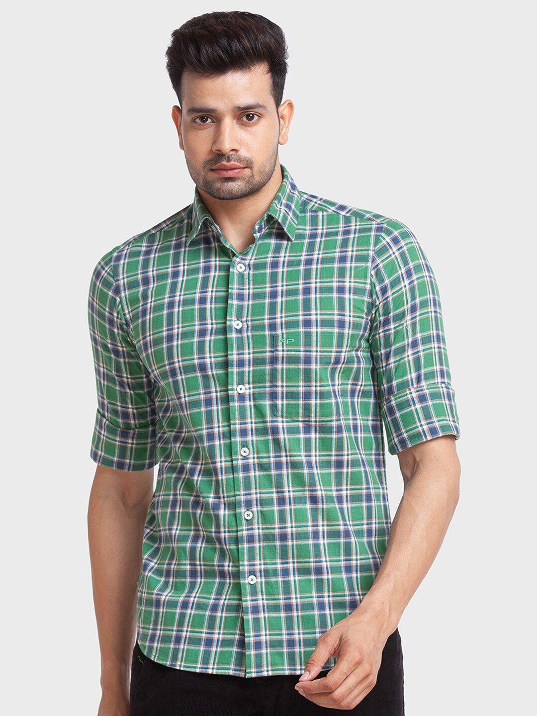 colorplus men tailored fit checked cotton casual shirt