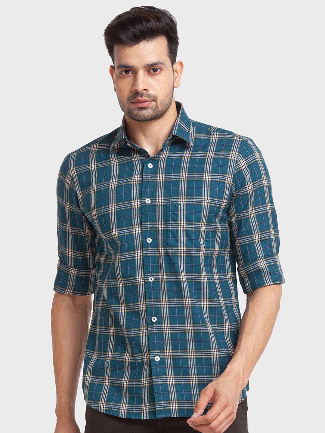 colorplus men tailored fit tartan checked casual cotton shirt