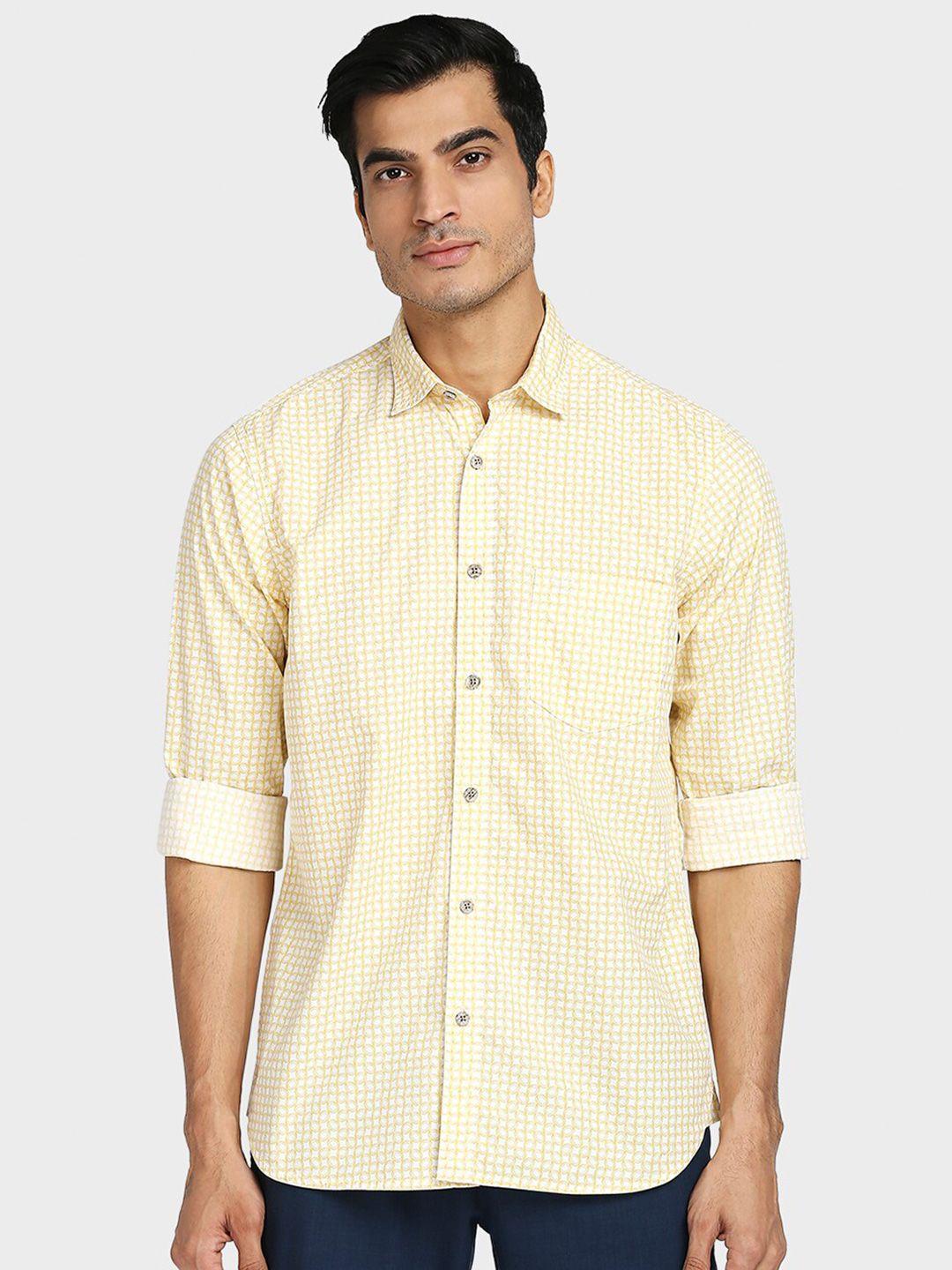 colorplus men white slim fit printed cotton casual shirt