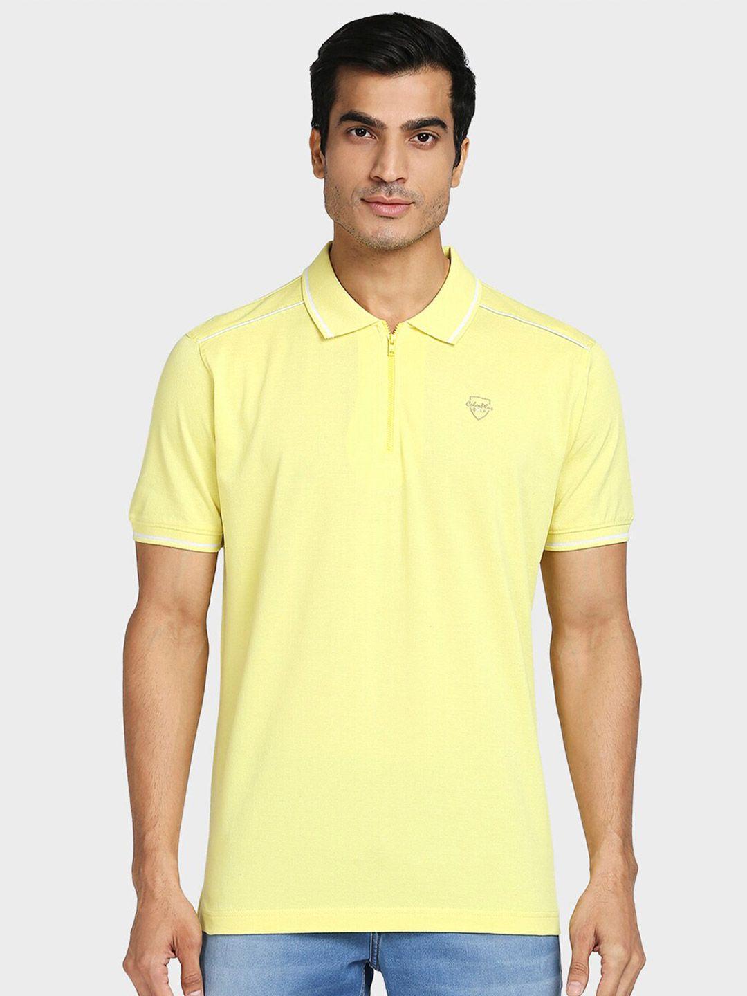 colorplus men yellow polo collar cotton t-shirt