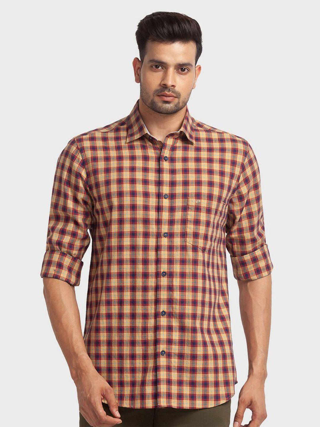 colorplus men yellow tailored fit checked casual shirt