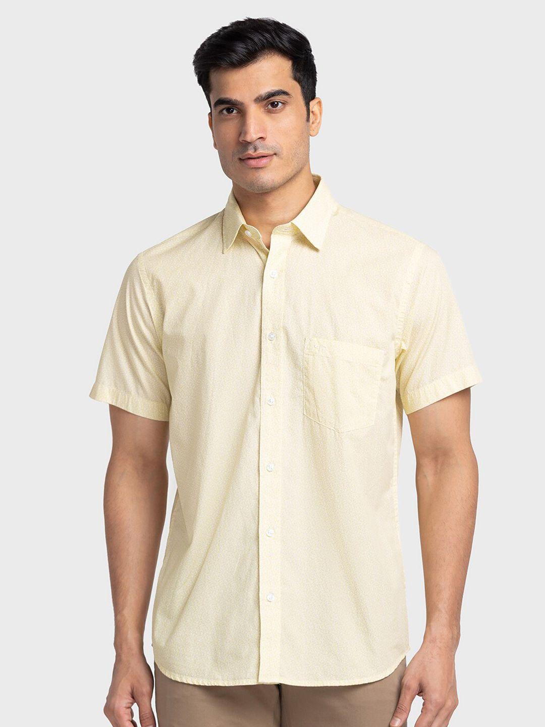 colorplus men yellow tailored fit cotton casual shirt