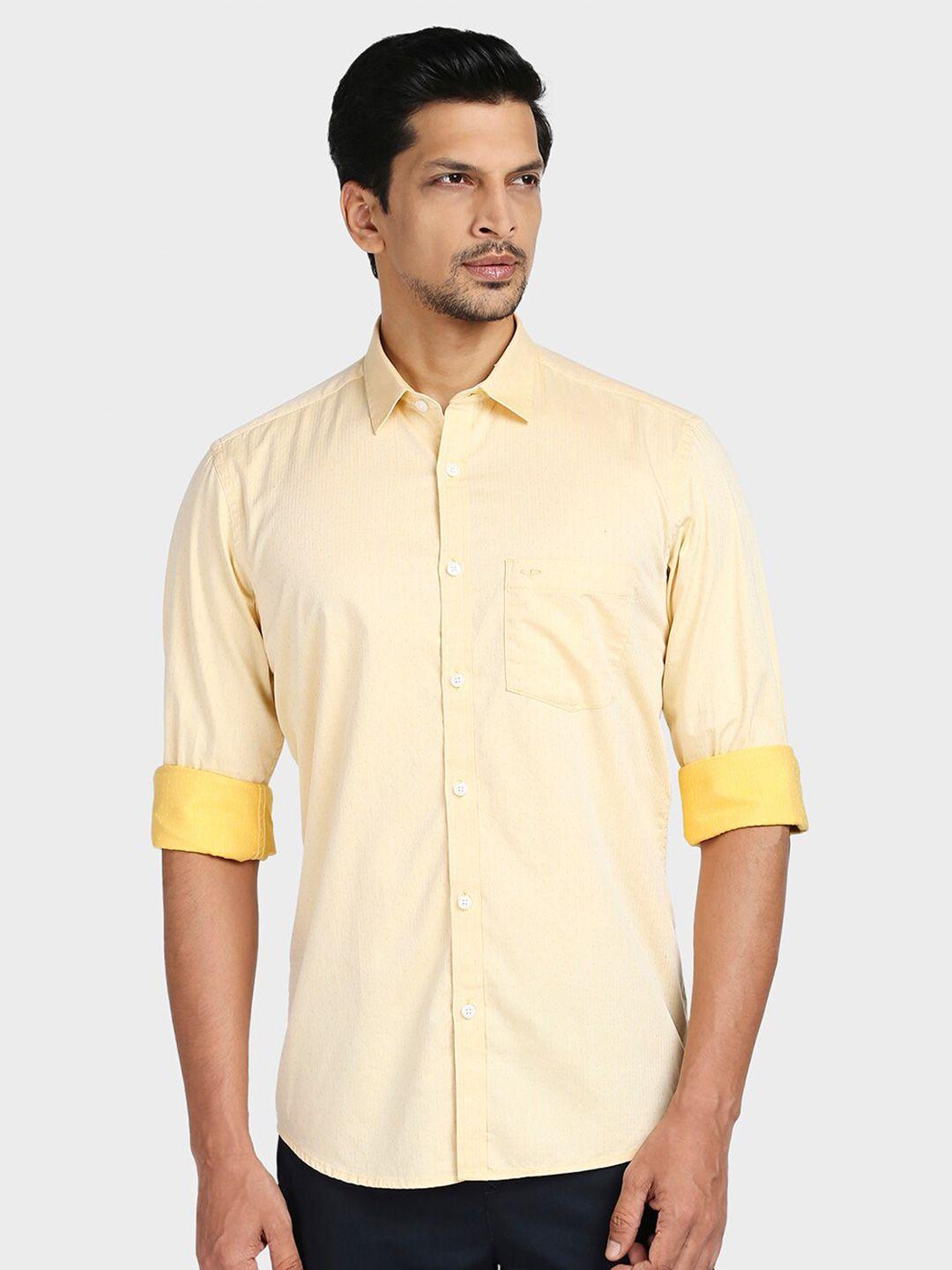 colorplus men yellow tailored fit printed cotton casual shirt