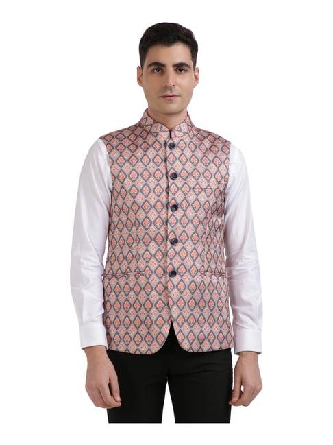 colorplus multicolor tailored fit printed nehru jacket