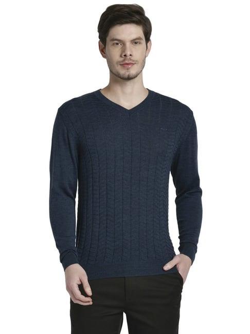 colorplus navy  regular fit texture sweaters
