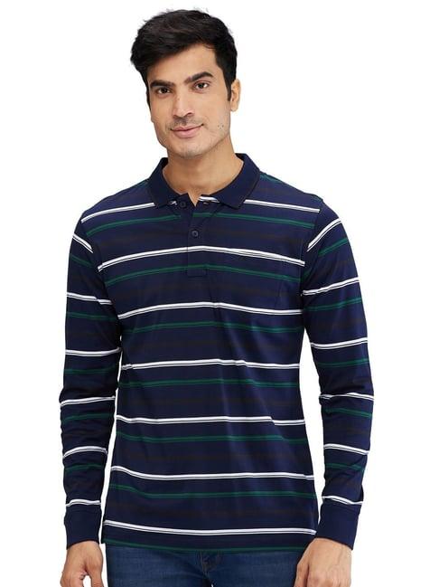 colorplus navy regular fit striped polo t-shirt