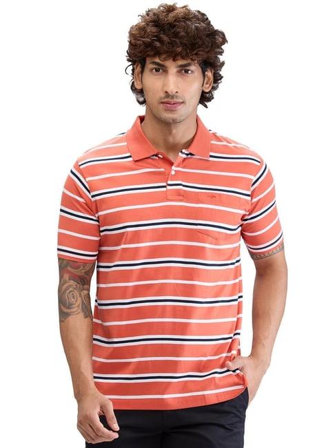 colorplus orange classic fit striped polo t-shirt