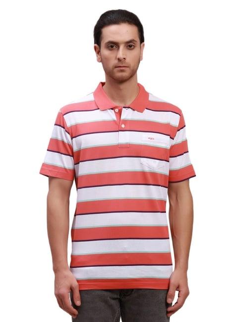 colorplus orange cotton classic fit striped polo t-shirt