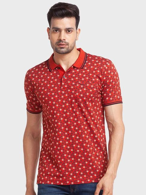 colorplus orange cotton tailored fit printed polo t-shirt