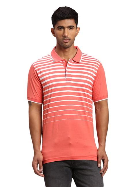colorplus orange cotton tailored fit striped polo t-shirts