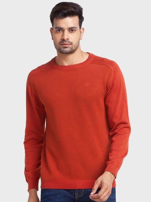 colorplus orange cotton tailored fit texture sweaters