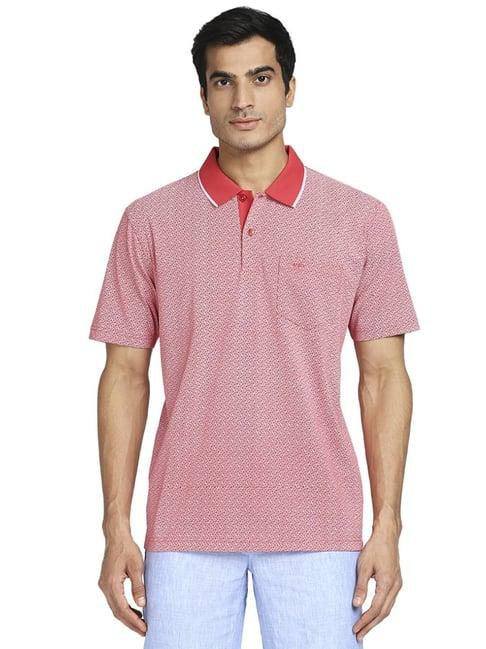 colorplus red cotton regular fit printed polo t-shirt