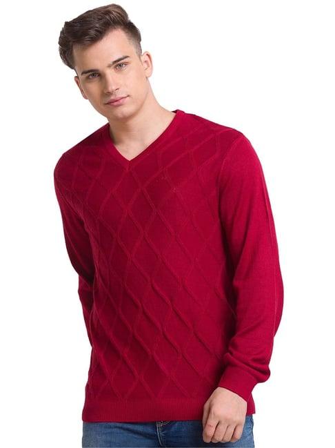 colorplus red tailored fit self design sweater