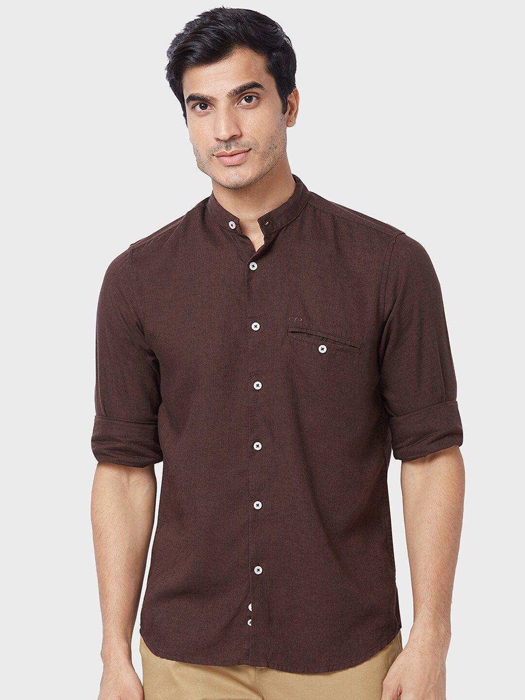 colorplus tailored fit band collar opaque casual shirt